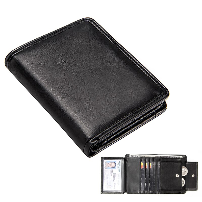 Luxury Men's Wallet Leather Solid Slim Wallets Men Pu Leather Bifold Short Credit Card Holders Coin Purses Business Purse Male: 8193 Black