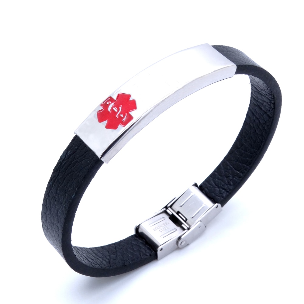 100% Edelstahl Ich würde Armbinde Leder 10mm 8 Zoll medizinisch Alarm Armbänder für Männer Frauen Freies Fabrik Bieten