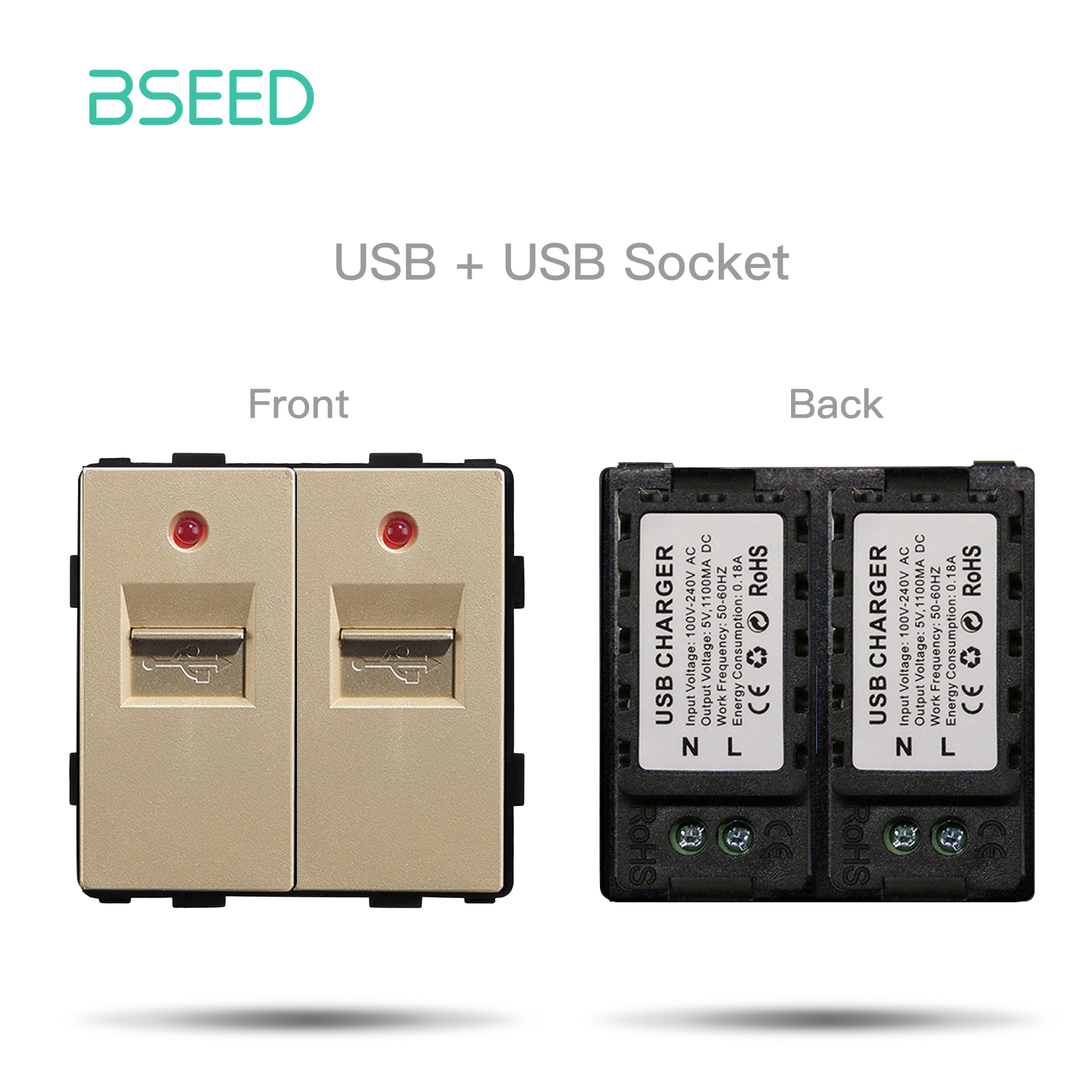 BSEED Goldene Zauberstab Licht Schalter Modul Teile Glas Rahmen USB Steckdosen Funktion DIY EU Katze5 TV Steckdosen ST TEL Steckdose Teile: Silber