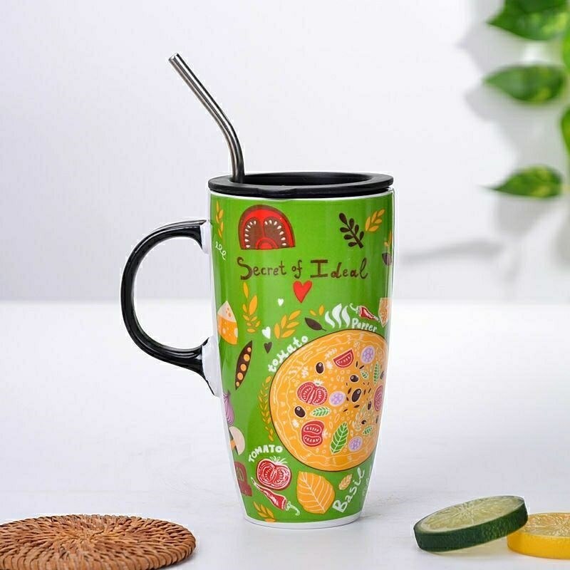 Fall Cute Cartoon Ceramic Coffee Milk Mug Mugs Breakfast Cereal Juice Red Tea Cup Student Friend Office Straw Cups