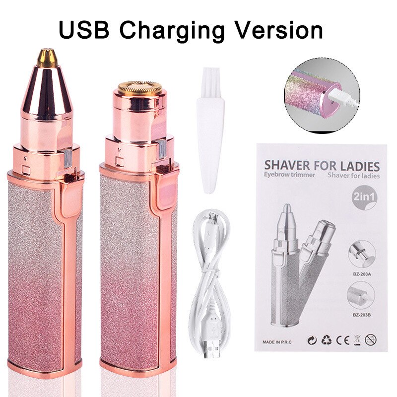 USB eléctrico recargable Ojo de arco iris frente depiladora portátil cejas Trimmer utensilio para eliminar el vello Facial herramienta de maquillaje: USB  B