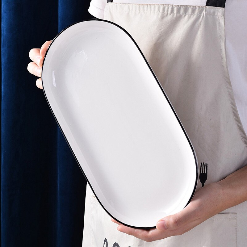 Household Ceramic Steamed Fish Plate, Large Fish Plate, Light Luxury Dish, Dinner Plate, Oval Fish Dish