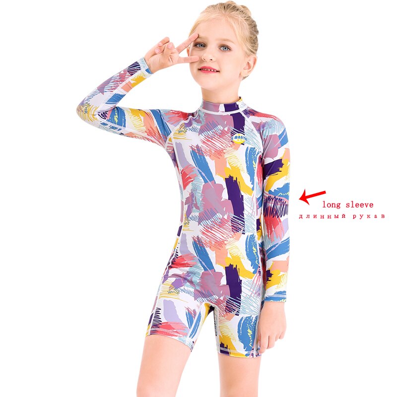 Girls Colorful Doodle Diving Swimwear Wetsuit For Boys Short Swimsuit Thin Drifting Jellyfish Suit Children Bathing Suit: M150216K-Purple / M