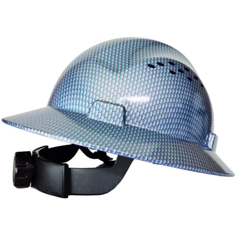 DARLINGWELL Full Brim Hard Hat FRP Safety Helmet Vents Blue Carbon Fiber Pattern Work Construction Hat Railway Metallurgy Mine