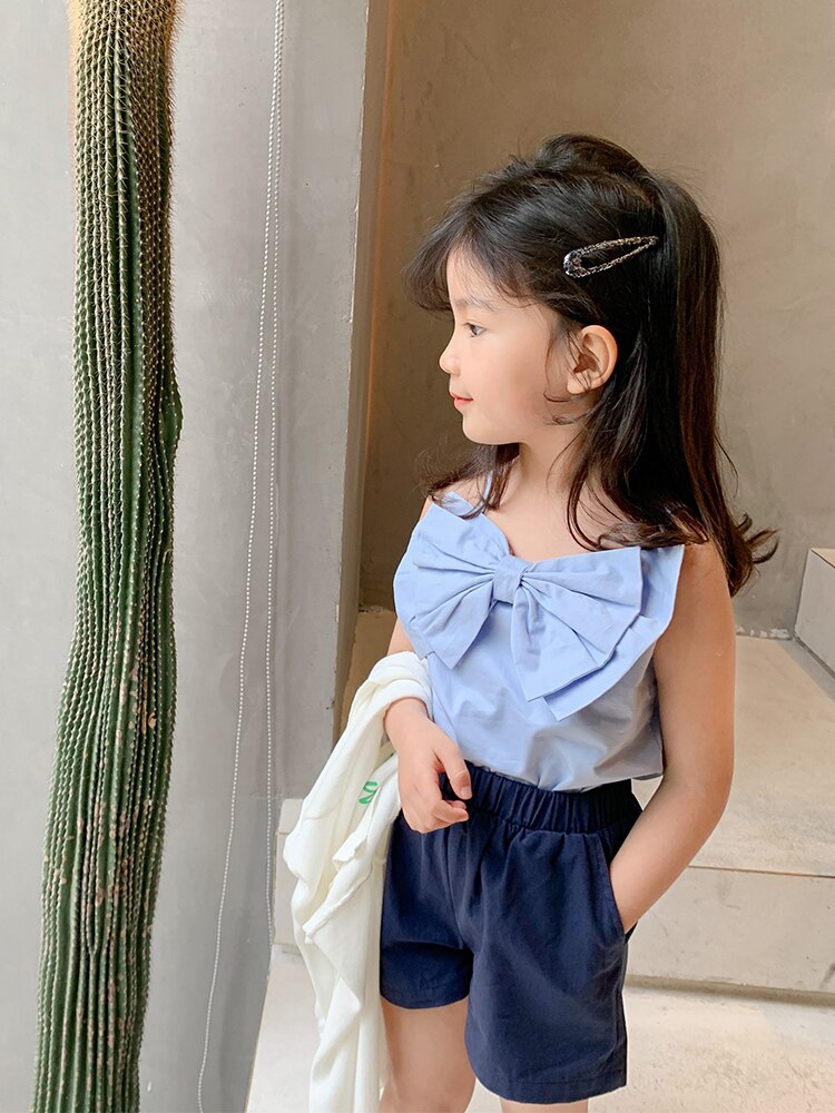 Ropa interior con lazo grande para niños, camisetas sin mangas para bebés de talla 2-8, camiseta interior encantadora, camisetas de algodón para niños