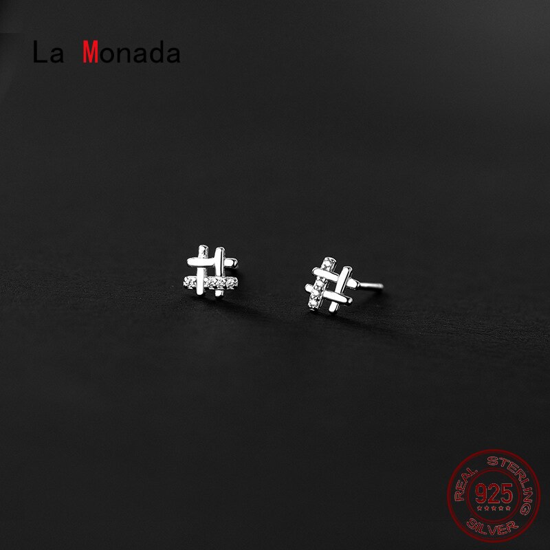 La monada nice fence stud earrings , 925 sterling silver , 925 small silver earrings for women, silver pierced girl student zircon