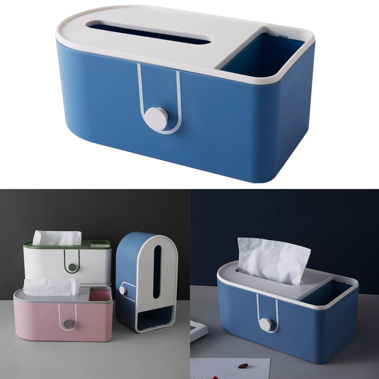 Tissue Box with Cover, Rectangular Plastic Facial Tissue Box Holder Organizer