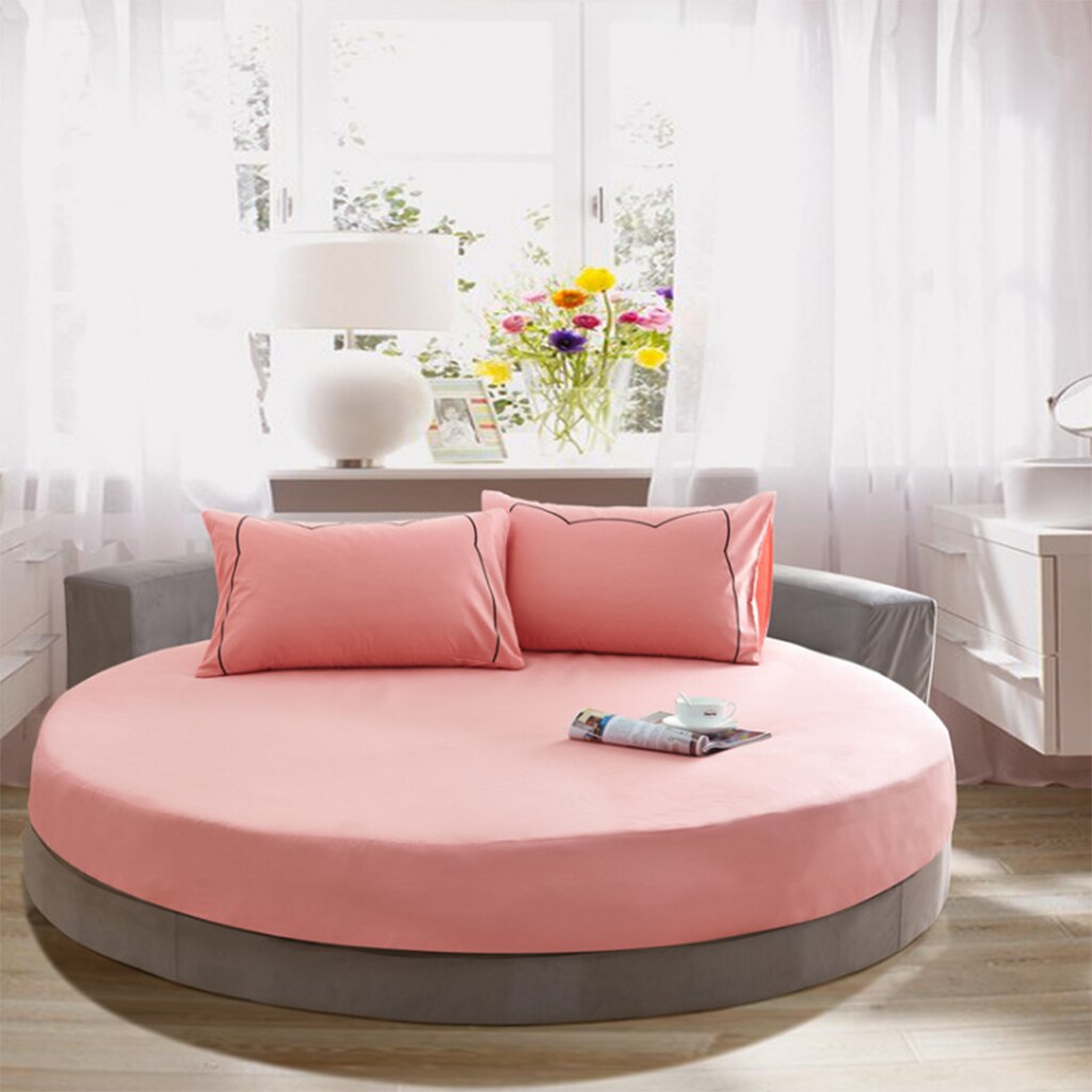 100% Cotton Solid Round Fitted Sheet Romantic Solid Color Round Bed Sheet Bedding Set Mattress Cover Topper 220cm Themed Hotel: Shallow Pink 220x25