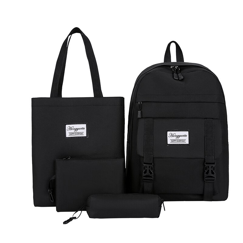 4 Uds mochila de , mochila escolar para adolescentes, Mochilas para estudiantes, mochila escolar negra de nailon para mujeres, mochila escolar para mujeres: black