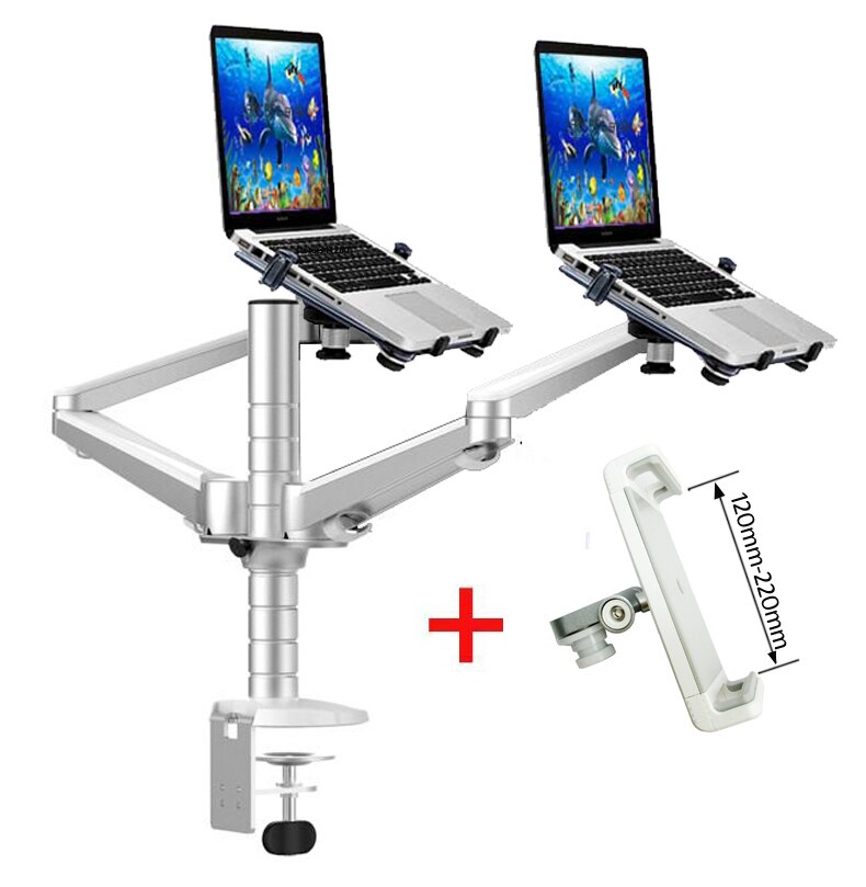 OA-12X Aluminium legierung 2 in 1 Halterung einstellbar Dual Arm doppel Laptop Schreibtisch stehen Halfter Für 10-15 zoll Laptop + 7 "-10" Tablette