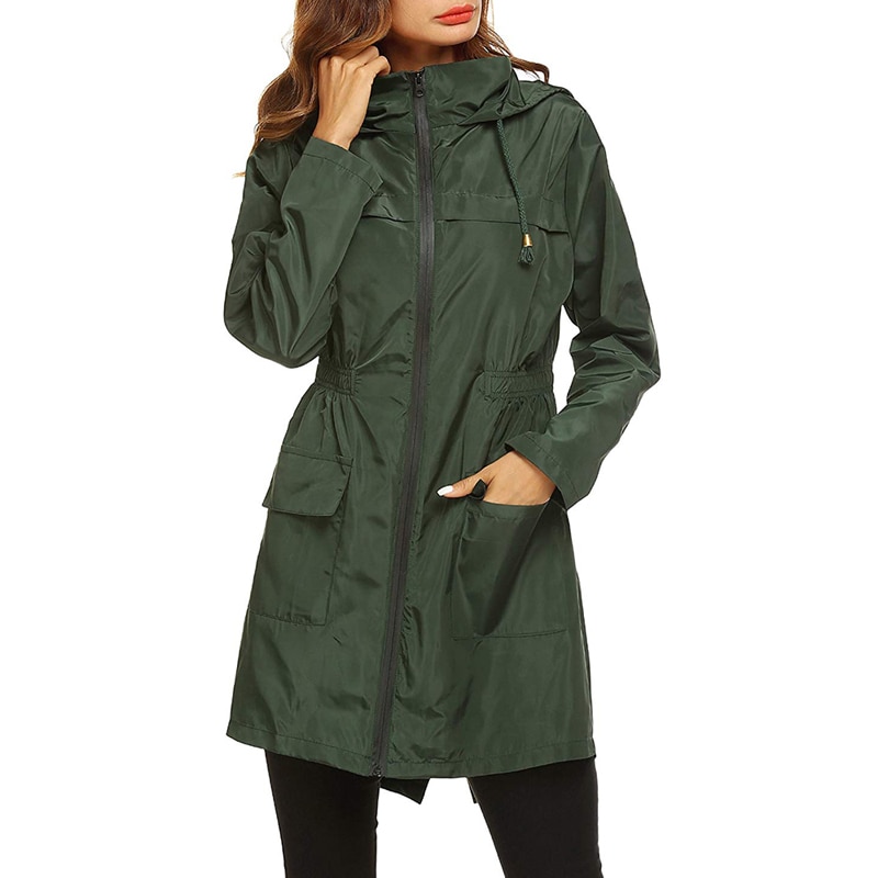 Women Waterproof Packable Hooded Jacket Outdoor Hiking Clothes Lightweight Raincoat