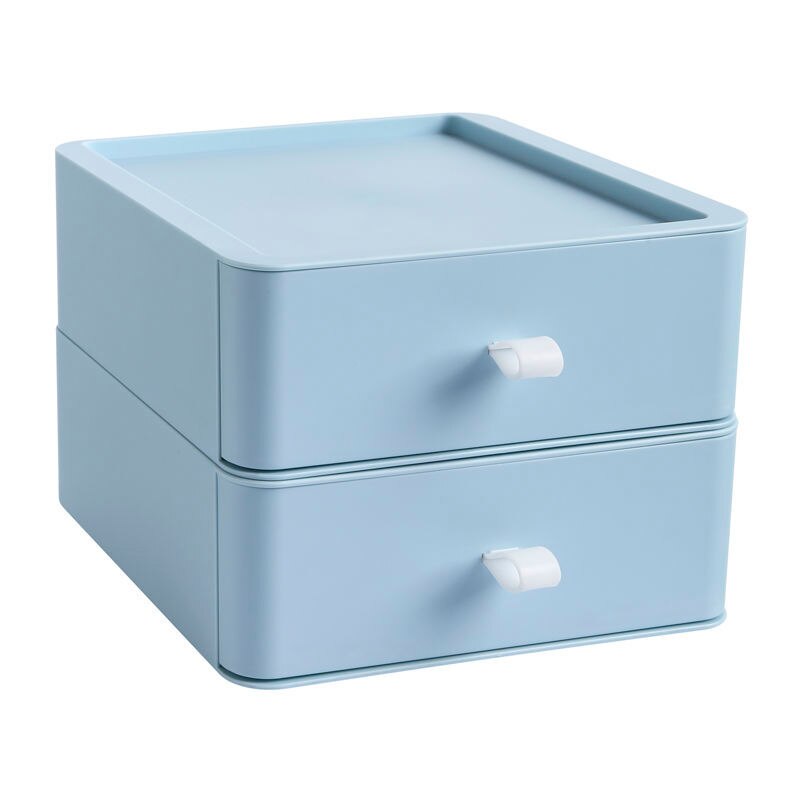 Multifunction Desktop Organizer Drawer Makeup Storage Box Stackable Jewelry Container Large Capacity Office Storage Case Box: 2 layers blue