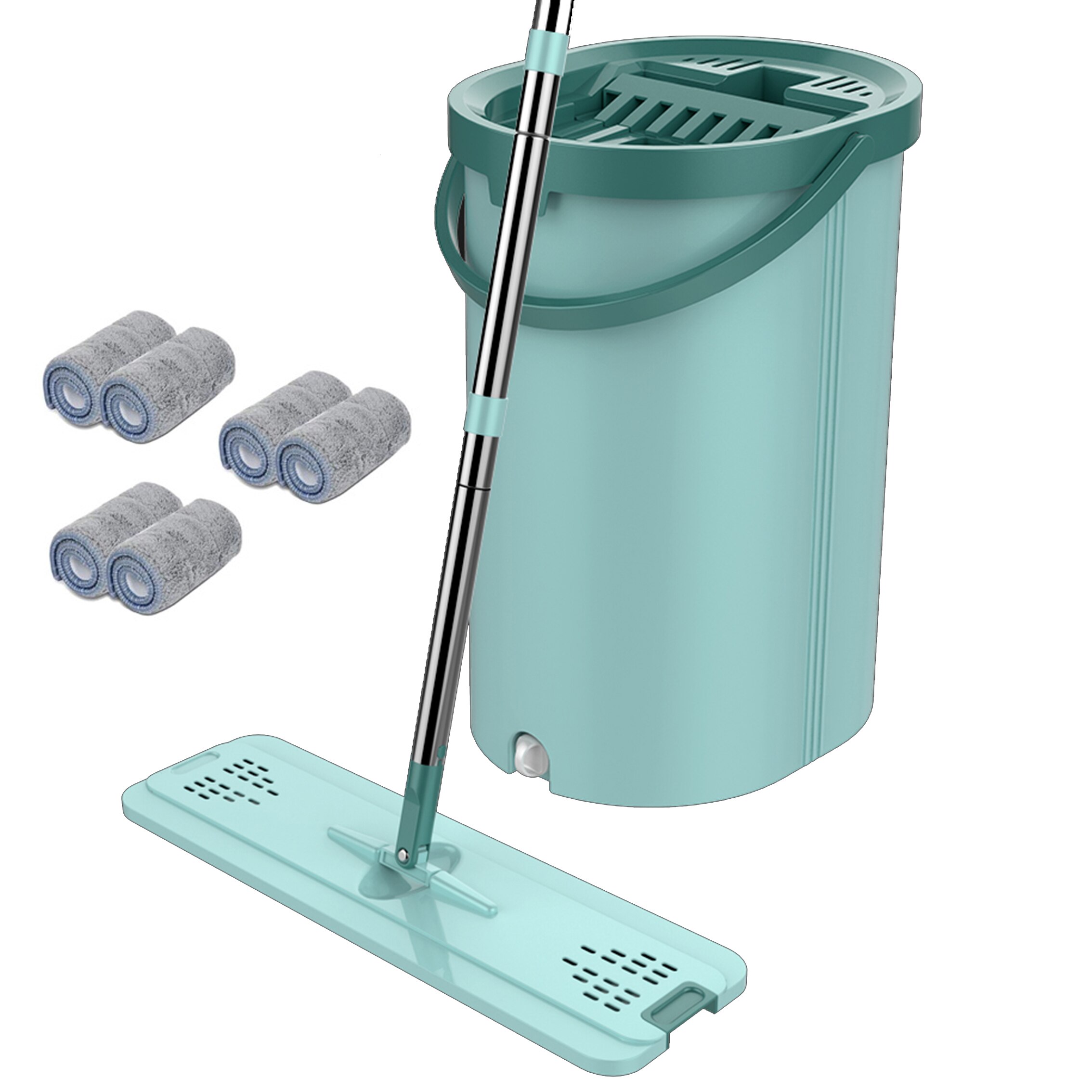 Magic Microfiber Cleaning Mops Flat Squeeze Magic Automatic Home Kitchen Floor Cleaner Free Hand Mop with Bucket: With 6pcs cloth