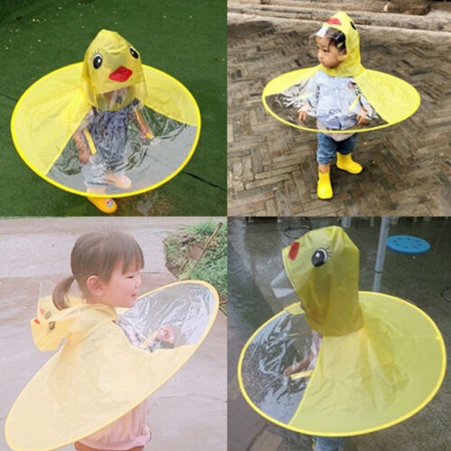 Children's Duck Raincoat In Various Sizes UFO Umbrella Cartoon Cape With Hood In Rain For Boys And Girls In Yellow, L - 5