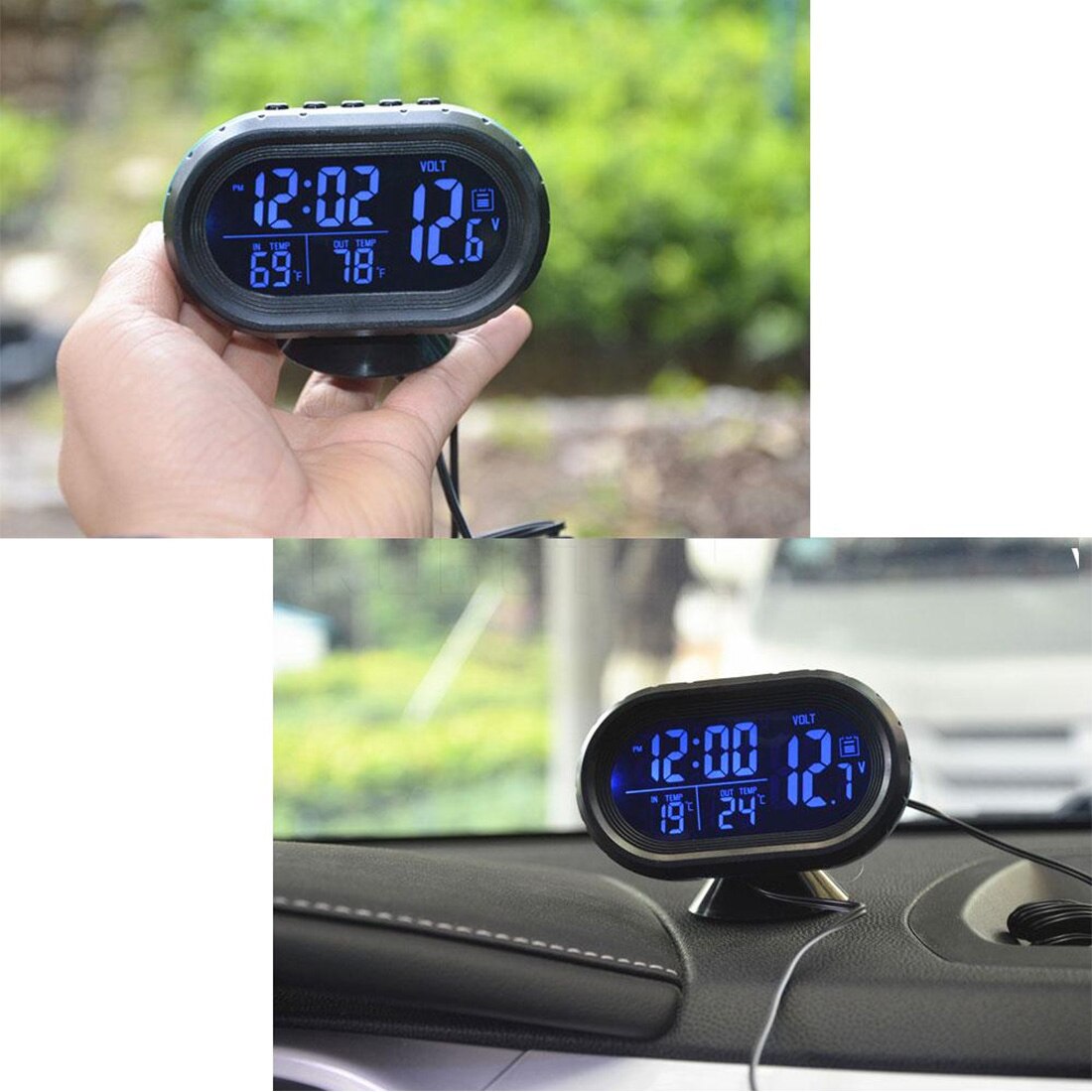 Electronic Car Thermometer 3 in 1 Multi-function Auto Digital Car Thermometer Automobile Clock LED Clock Voltmeter Voltage Teste