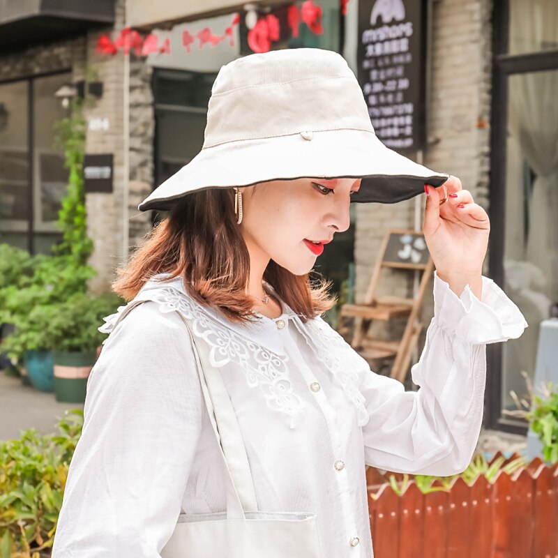 Gorros de doble cara para mujer, gorra de Sol de ala grande, sombrero de playa de verano