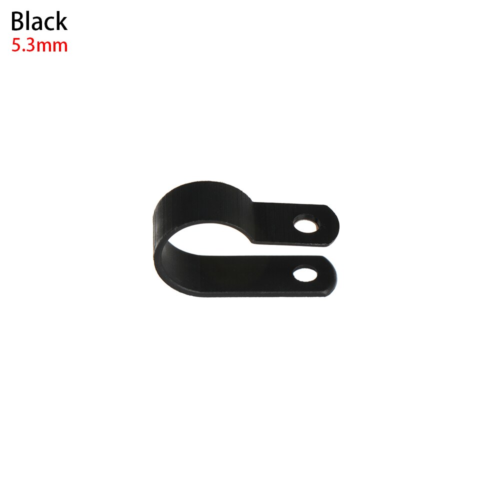100 stk/parti plastik p-clips sorte slangefastgørelser kabel holdbare r-type nylon kabel klemme montering fix hardware elektriske fittings: 5.3mm sorte