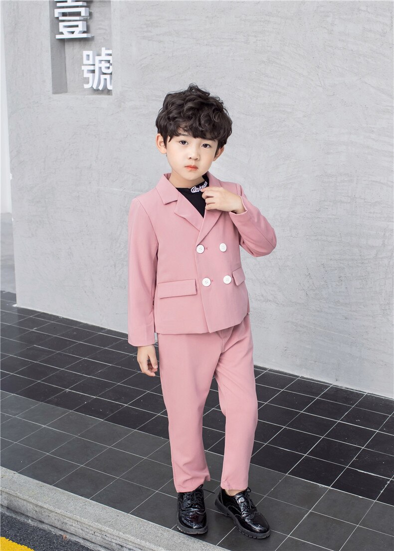 Costume à Double boutonnage pour garçon, ensemble de vêtements couleur bonbon, Costume d'hôte de fête d'anniversaire pour enfants blazer + pantalon, collection printemps-automne: pink / 6T