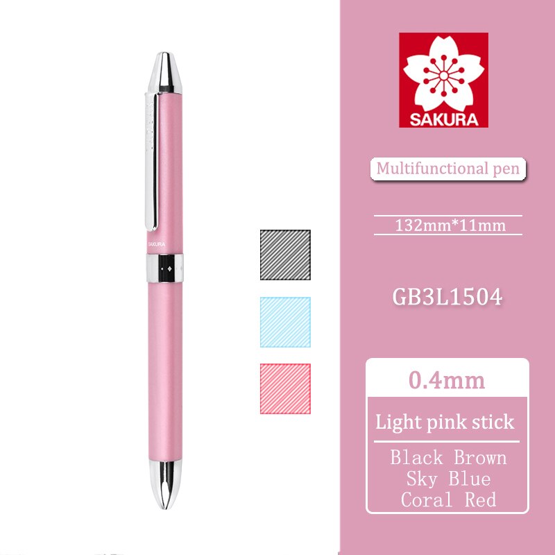 1 stk begrænset produkt japan sakura tre-i-en funktion flerfarvet gel pen ladear high-end roterende olie pen til at tage noter: Lps 0.4mm