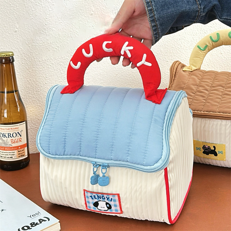 Cute Cottage Makeup Bag for Girls, Large Capacity Skincare Storage Bag, Portable Handheld Travel Wash Bag