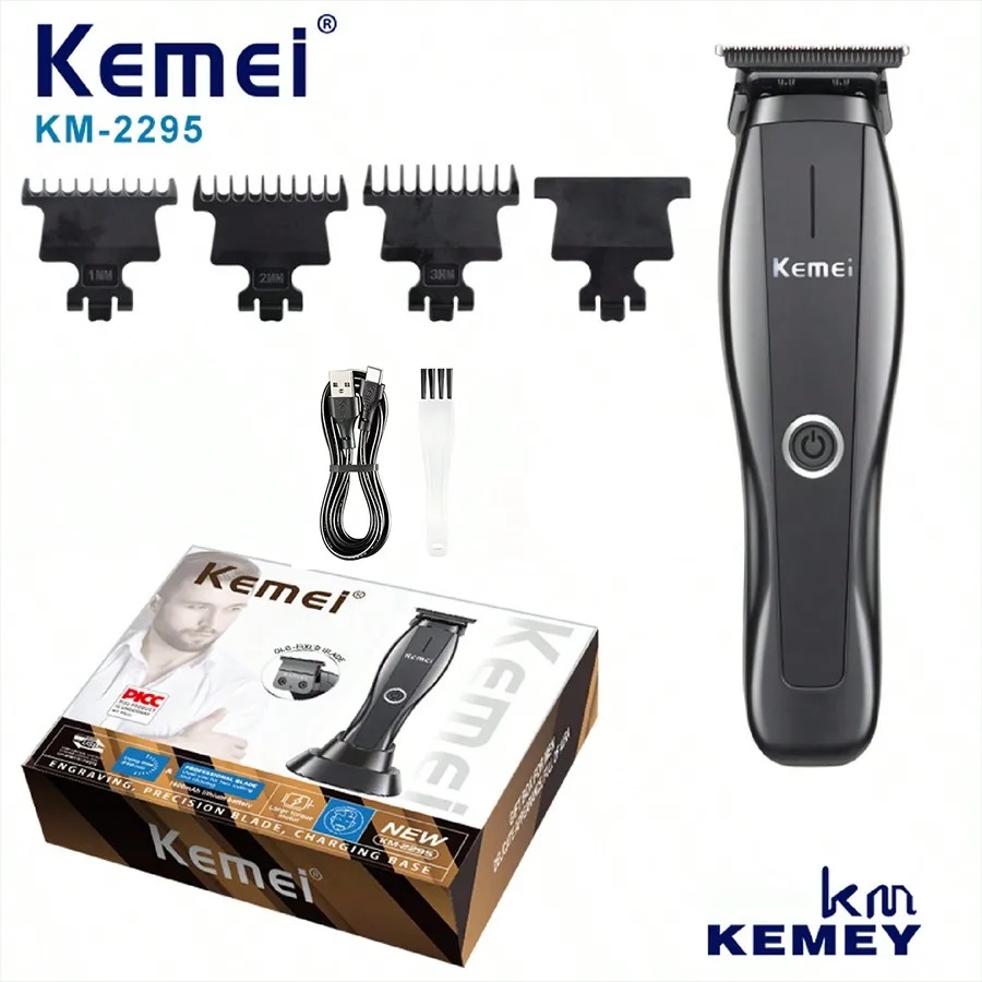 Cortadora de pelo Kemei KM-2295 de alta velocidad, máquina de peluquero con cuchilla DLC con soporte de carga, máquina de corte de pelo inalámbrica: Beige