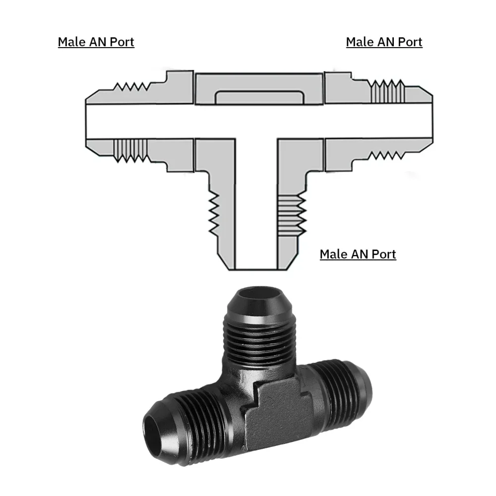 Aluminium Verbindingskoppeling Slangadapter Slang T-Stuk Adapter Connector Fitting Draad An4 An6 An8 An10 An12 Zwart/Blauw