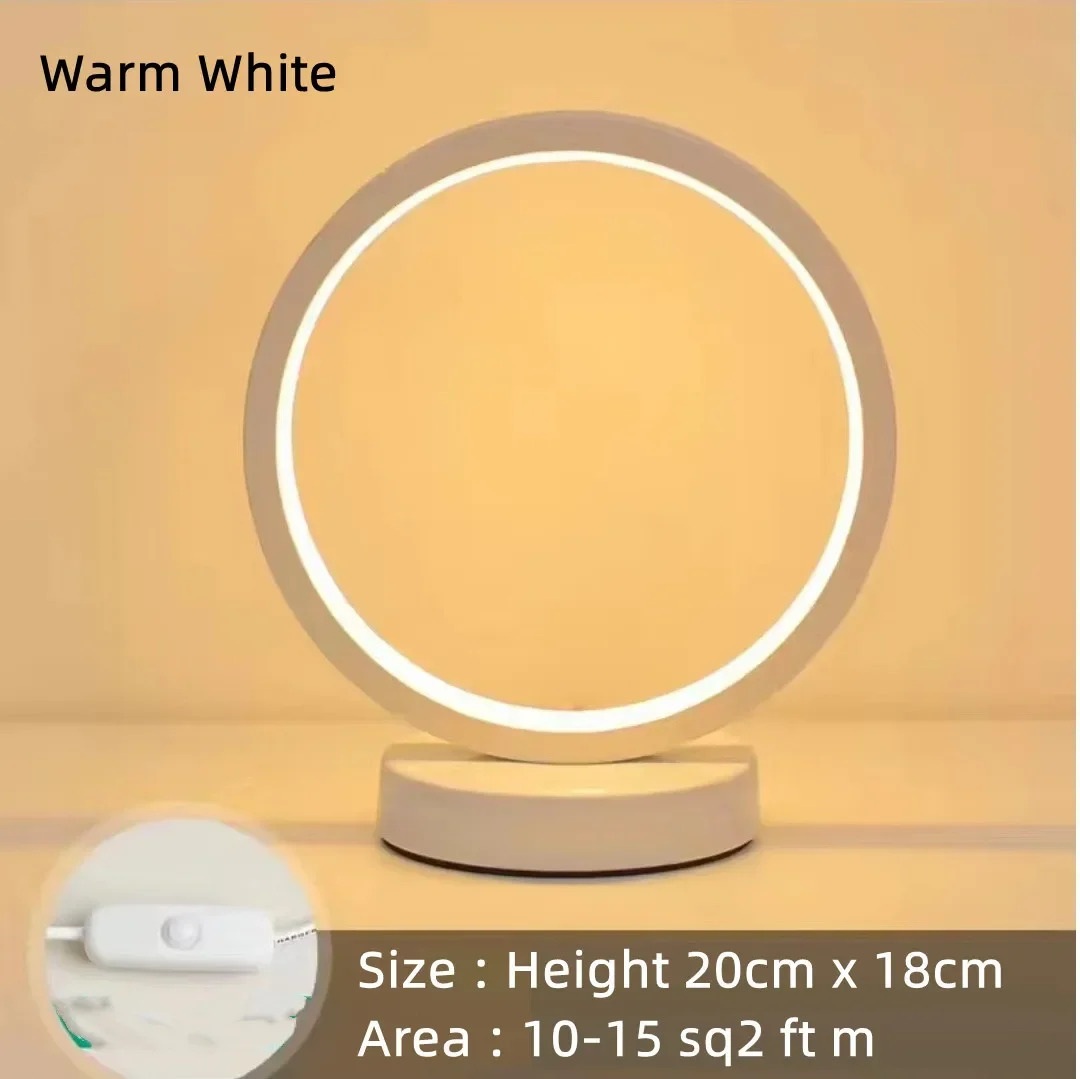 20cm led enkel sirkulær ringbordlampe soverom nattbord stue restaurant hotell dekorativ lampe dimbar rund nattlampe: Gul / Beige