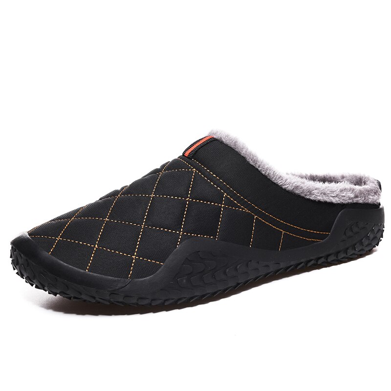 Herrtofflor vintertofflor halkfria inomhusskor för män stor storlek hussko vattentät varm memory foam toffel: Svart / 10