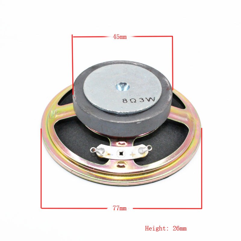 Haut-parleur rond 8 Ohm 3W, diamètre 77MM 3 pouces, 45MM, capuchon en papier à cône magnétique externe, hauteur 26MM, 2 pièces