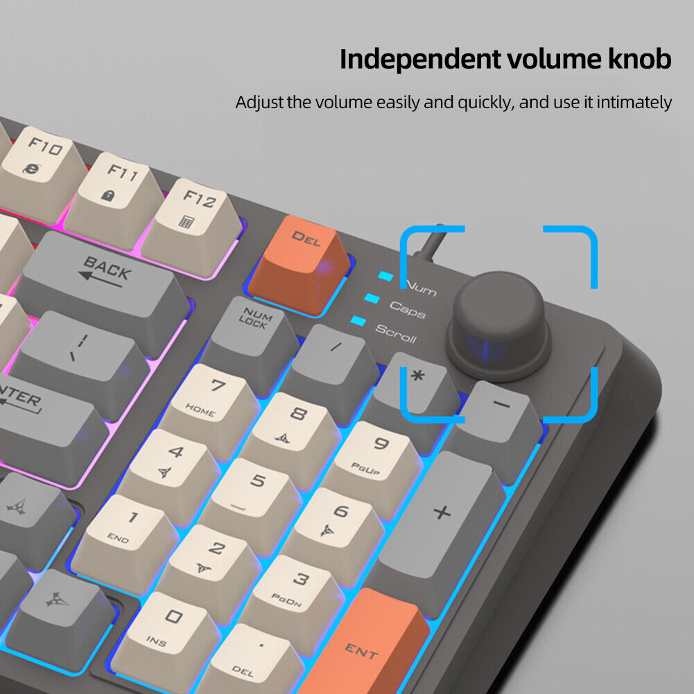 Klawiatura mechaniczna przewodowa 94 klawisze, mysz, trzy kolory podświetlenia, regulowany wspornik, niezależna regulacja głośności, do gier i biura.