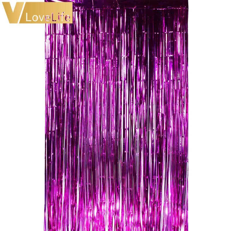 1M x 2 Meters Gold Foil Fringe Tinsel Curtain Tassel Garlands Wedding Photography Backdrop Birthday Party Decoration: Fuchsia