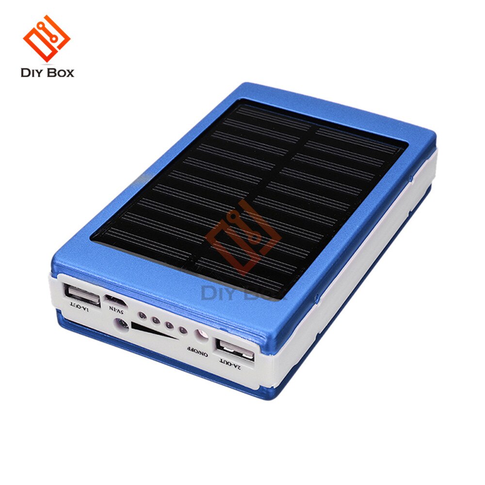 Banco de energía Solar portátil para teléfono móvil, cargador de energía Solar portátil, LED, carga USB Dual, funda para teléfono, 18650: blue