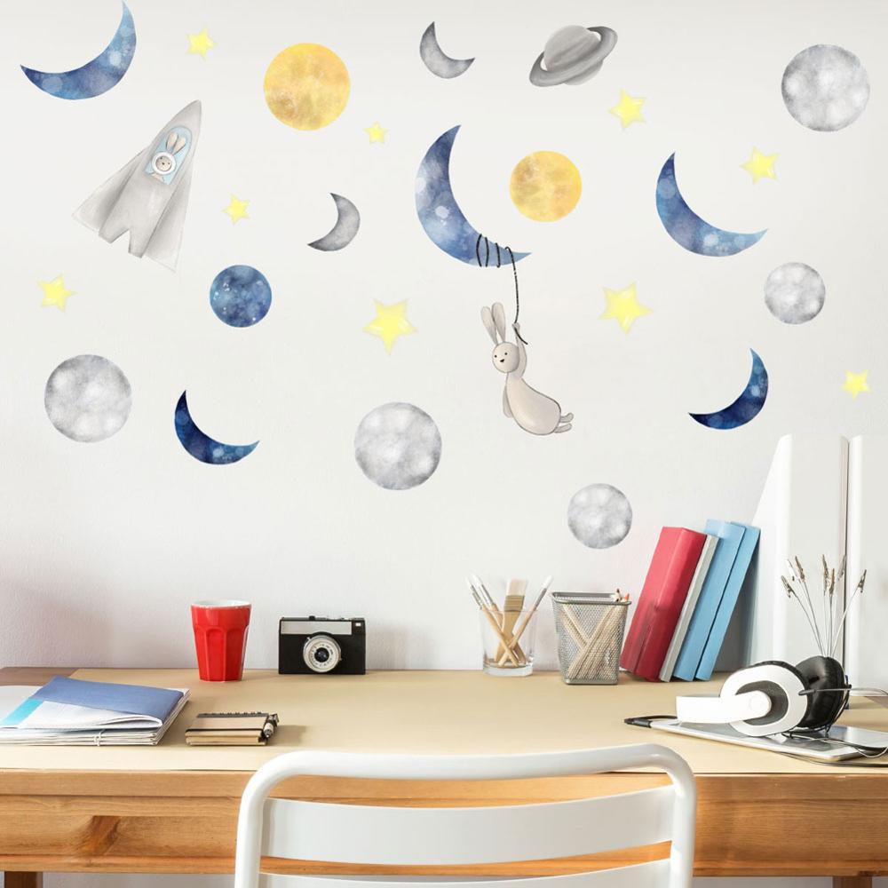 Tegneserie måne kanin stjernehimmel wallsticker soveværelse børn babyværelser dekoration vægmaleri børnehave tapet boligindretning klistermærker