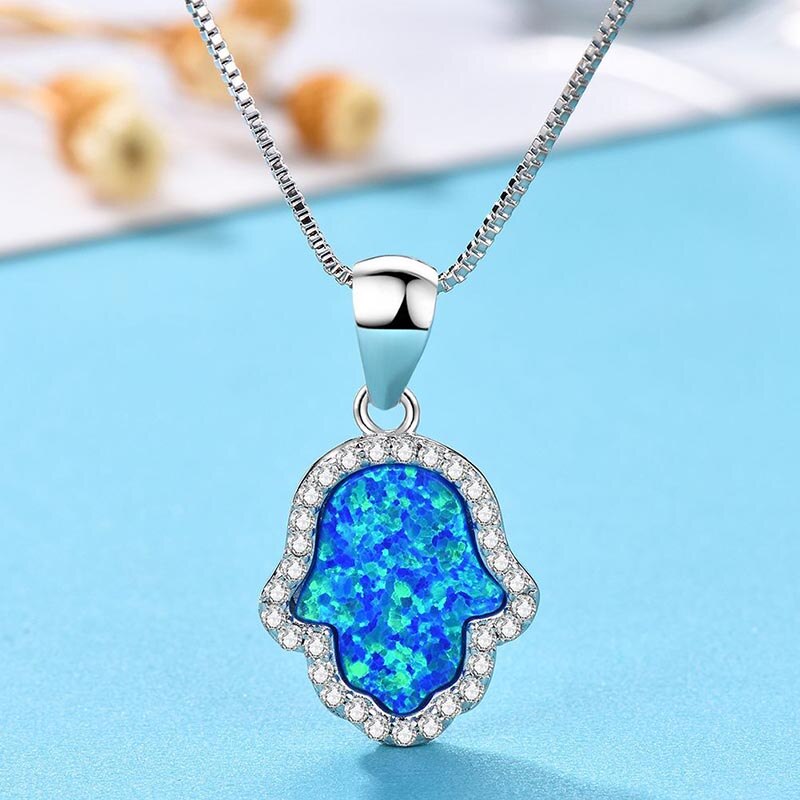 Cellacity Geometrie Zilveren 925 Sieraden Edelstenen Hanger Ketting voor Vrouwen Blauw Wit Onregelmatige vormige Opaal Vrouwelijke Hals Ornament