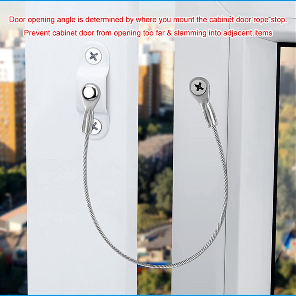 4pcs Stainless Steel Cabinet Hinge Door Cabinet Cable Locks Restraint Limiter Braided Cable Locker