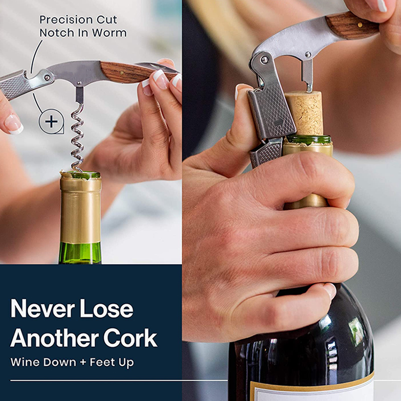FLYMUYU Waiters Corkscrew,Wine Key with Ergonomic Wood Grip, Beer Bottle Opener, and Foil Cutter for Wine Lovers
