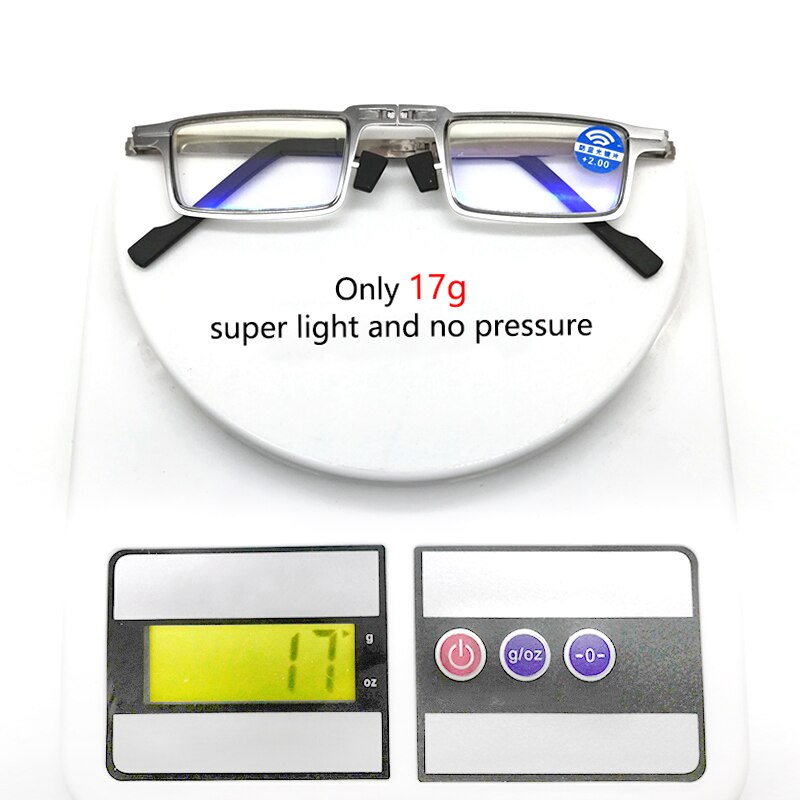 2022 Silver Folding Reading Glasses Men Women In Case Full Frame Anti Blue Light Presbyopic Glasses Gafas De Lectura Hombre