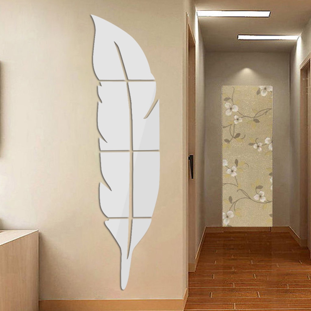 Muursticker spiegel plakkend 3d acryl waterdichte veren muursticker voor thuis slaapkamer muurdecoratie
