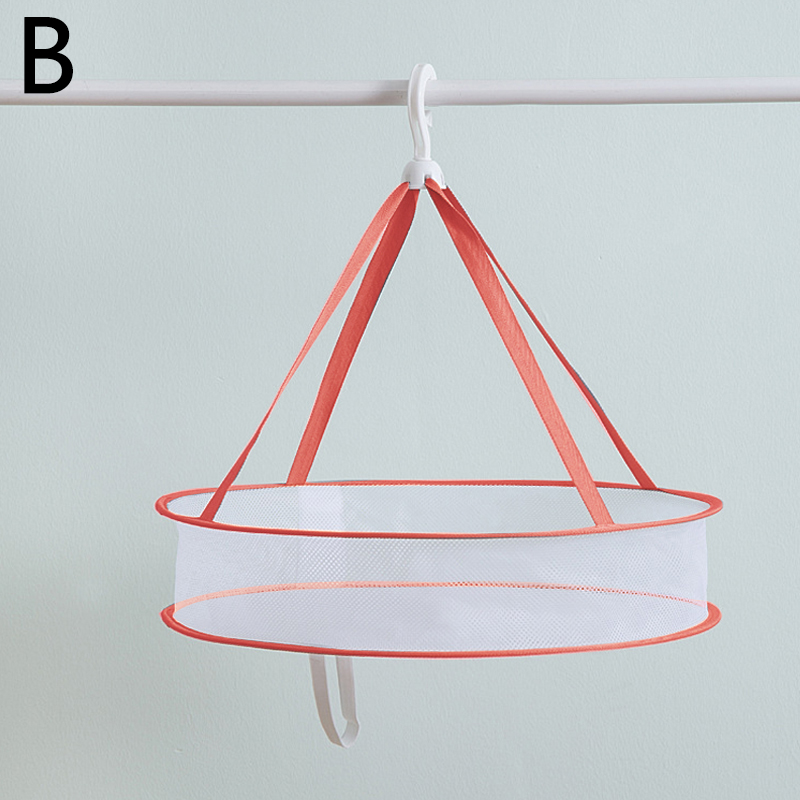 Diameter 48cm Laundry Basket Mesh Folding Nets Double Layer Windproof Clothes Dryer Drying Rack For Sweaters Hanging: 48cm / B