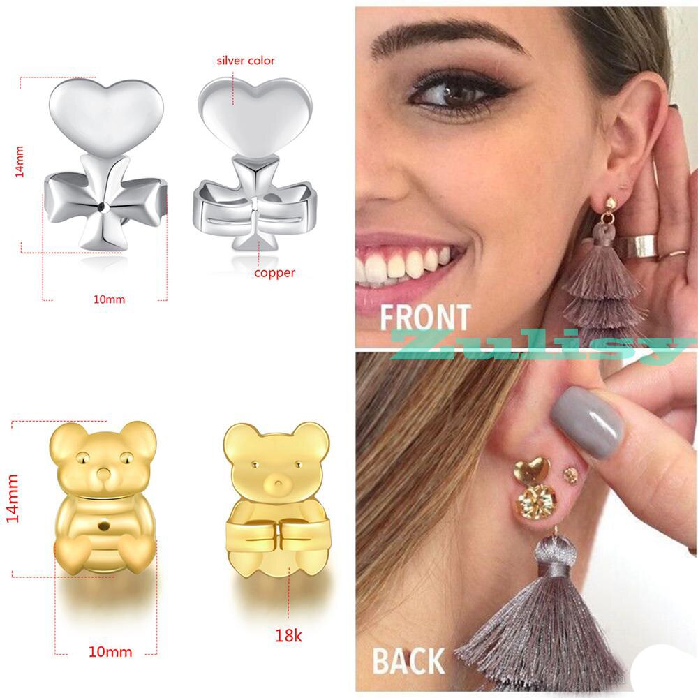 Boucles d'oreilles arrière en forme de couronne pour femmes, support couleur argent, élévateur à Lobe en forme de cœur, accessoires adaptés,