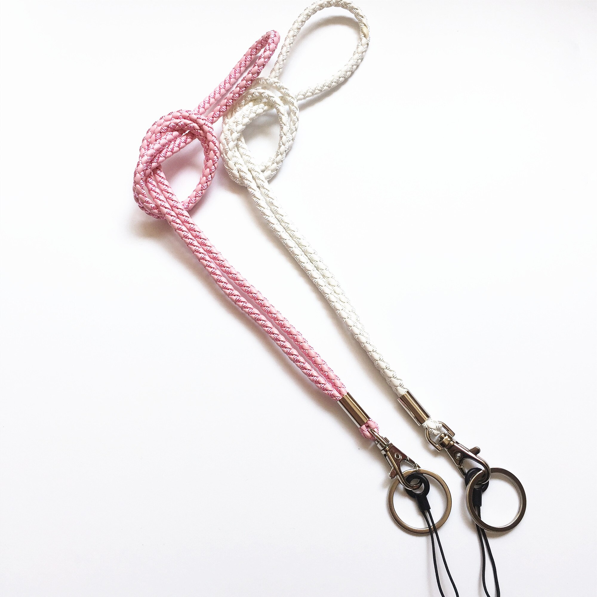 2 st pu flätad snodd nyckelring halsband och hand handled nyckelring för nycklar & kamera & mobiltelefon & id-märke