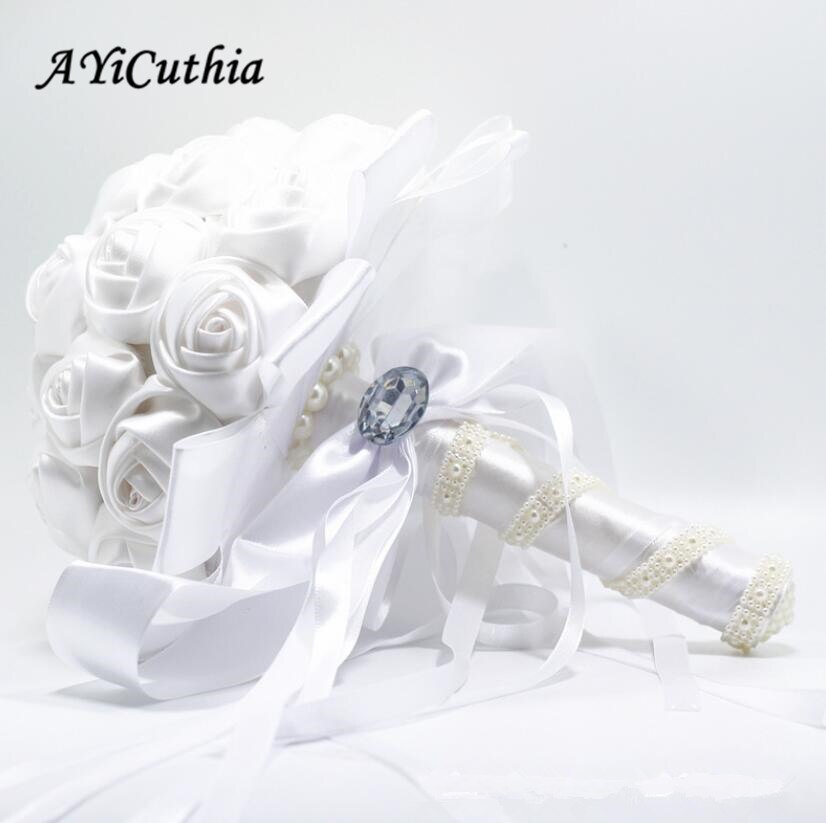 AYiCuthia Zijde Bruidsboeket Bruids Bloemen Ivoor Rose Bruidsmeisje Bloemen Kunstmatige Bruidsboeketten Voor een Bruiloft S109a: White