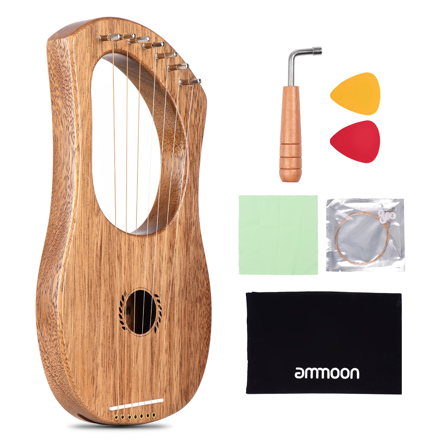 Ammoon 7-- strenget lyre harpe i gammel stil lyre terminalia træ strengeinstrument med taske/ ekstra strengesæt/renseklud/pluk