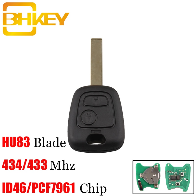 Bhkey 2 Knoppen HU83 Blade Afstandsbediening Auto Sleutel Voor Peugeot 307 Voor Citroen C1 C3 Met ID46/PCF7961 Transponder chip