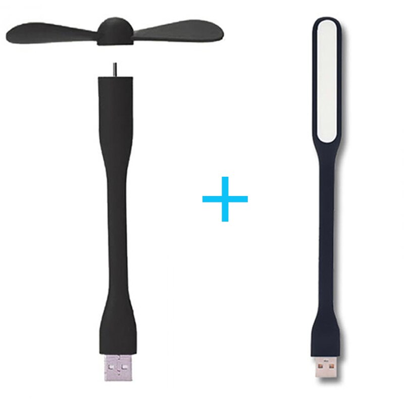 Draagbare Mini Flexibele Usb Ventilator En Usb Led Lamp Usb Gadgets Hand Fan Nachtlampje Voor Power Bank Pc voor Laptop: Black