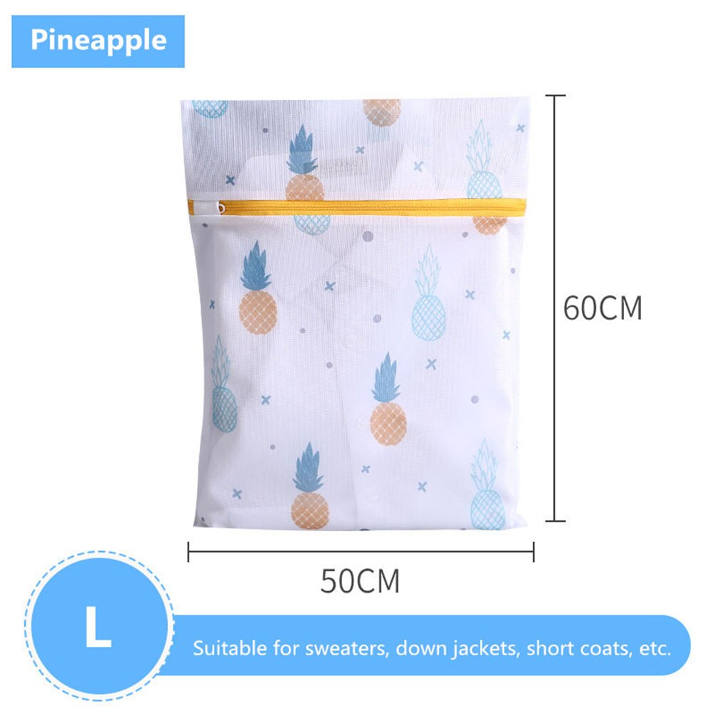 Pineapple Printing Zippered Mesh Laundry Bag Polyester Wash Net Bag For Underwear Sock Washing Machine Pouch Clothes Bra Bags: 50X60cm