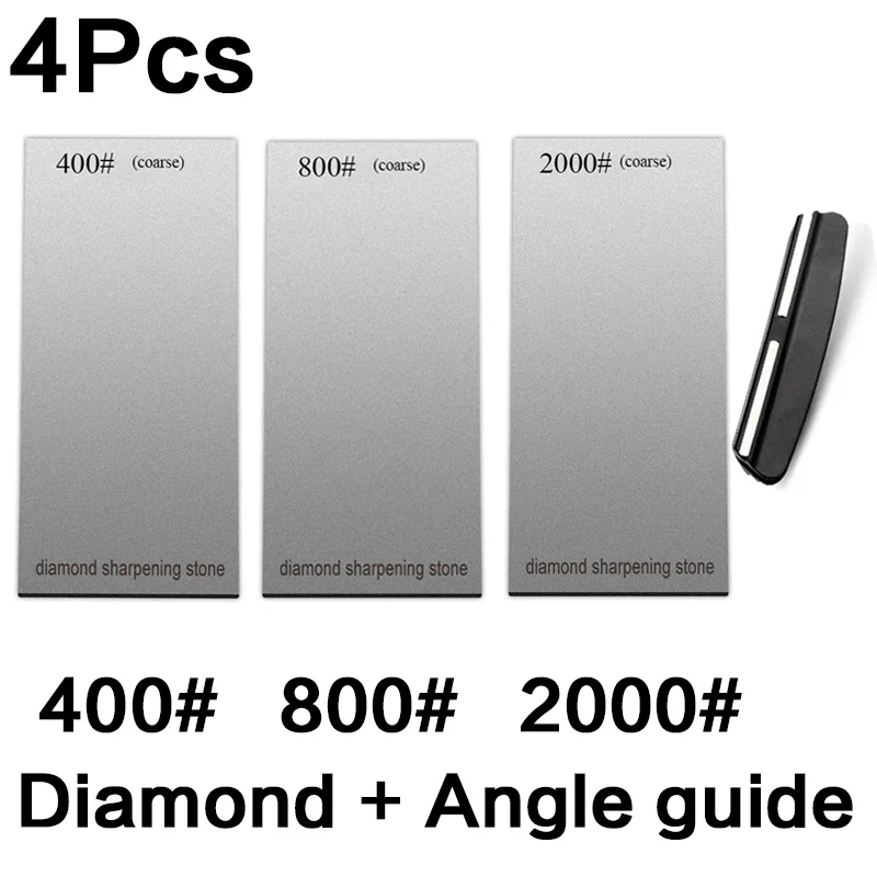 Diamant-Schärfsteine mit Körnung 120/600/1500/3000, Messerschärfer, rutschfeste Basis, Küchenmesser-Schärfwerkzeug-Set, Flockplatte: Licht Grau