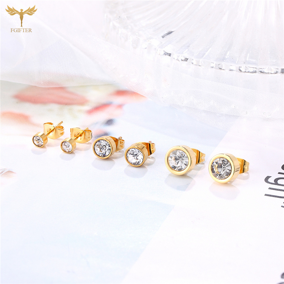 12 pares de pendientes dorados de circón de 3mm, 4mm, 6mm y 8mm para hombres y mujeres, tachuelas para Piercing en la oreja de acero inoxidable, conjunto de joyería de ,