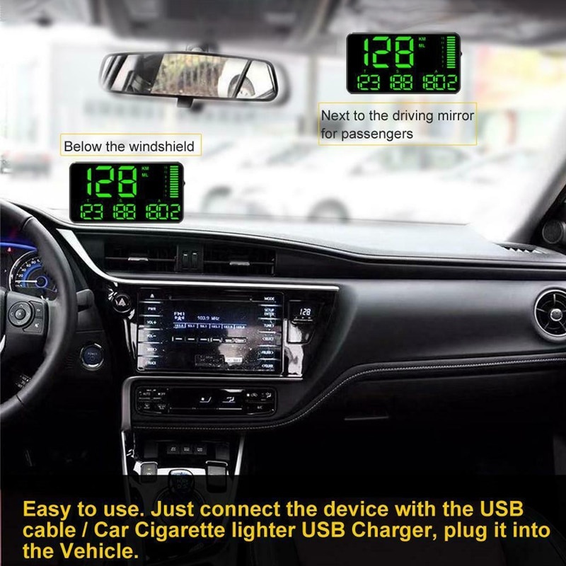 DC5V HUD Speedometer Universal Digital Display Overspeed Warning Black