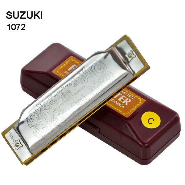 SUZUKI Harmonica Silver 1072 FolkMaster Harp Diatonic Harmonica10 Hole Blues Gaita Musical Instrument [C, A, B, D, E, F, G]